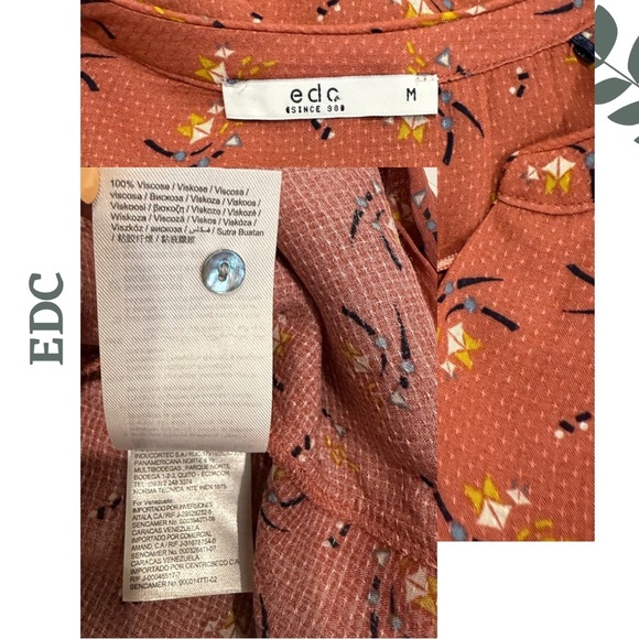 🛍️3/$40 EDC Rust Orange Floral Print Blouse Lightweight Patterned Blouse Medium - Picture 6 of 6